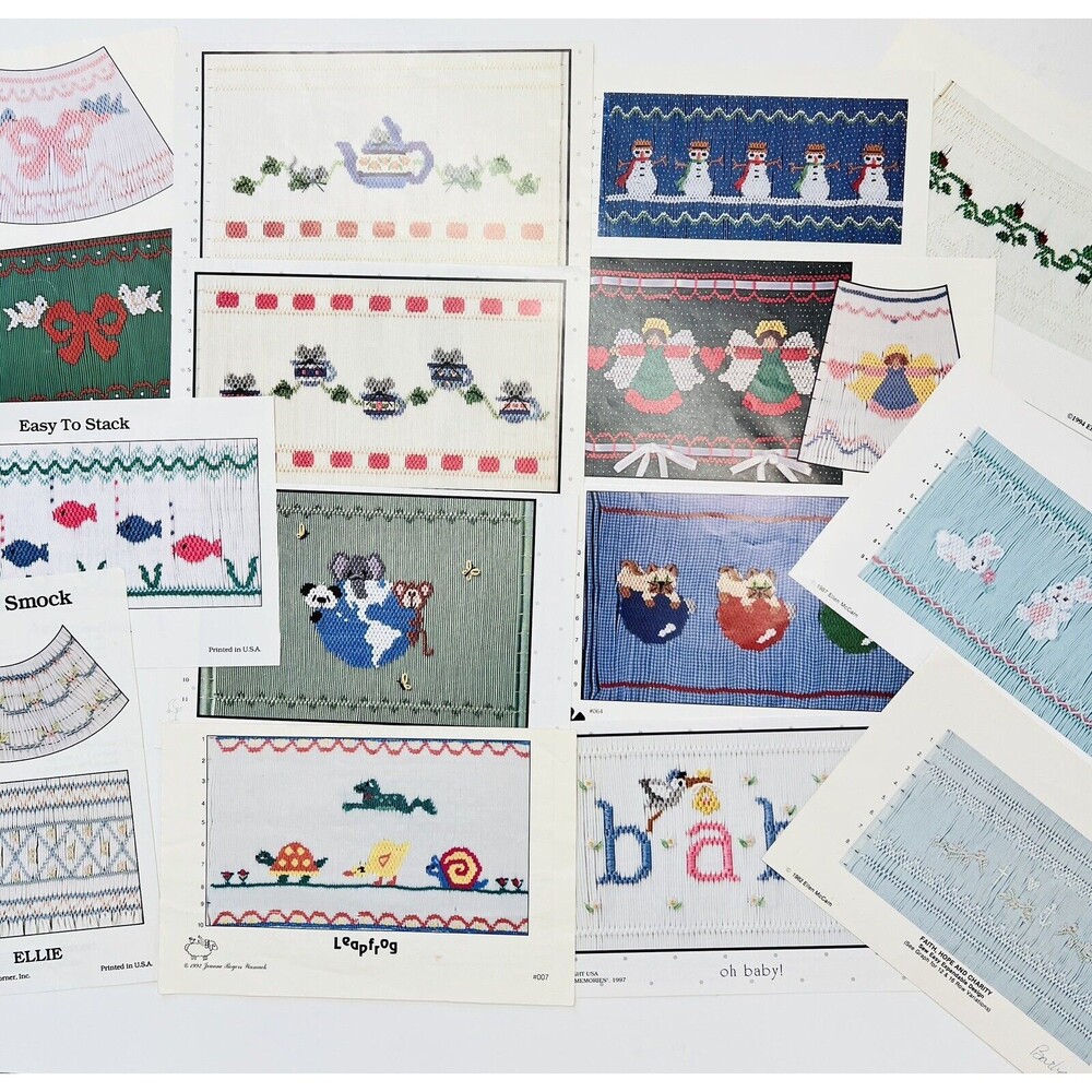 14 SMOCKING PLATES Christmas Holiday Animals Angles Baby Sewing Patterns VINTAGE